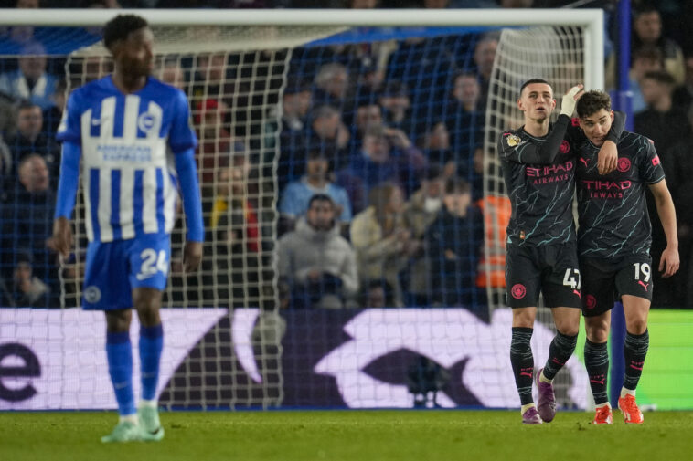 Un doblete de Foden lleva al dominante Manchester City a superar a Brighton