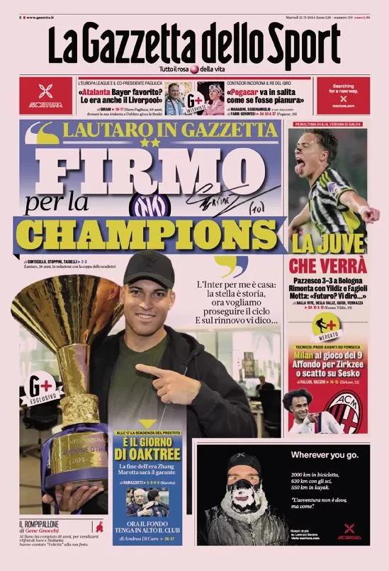 Emocionante regreso de la Juve en Bolonia, habla Lautaro: periódicos de hoy 21 de mayo