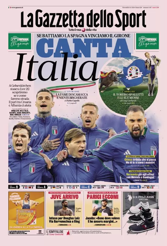 El espíritu italiano canta con España, Douglas Luiz listo para la Juventus el 20 de junio