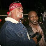 Hulk Hogan y Mike Tyson (derecha) llegan al estreno de "Hacerse rico o muere en el intento'" en 2005