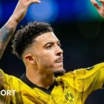 Jadon Sancho playing for Borussia Dortmund