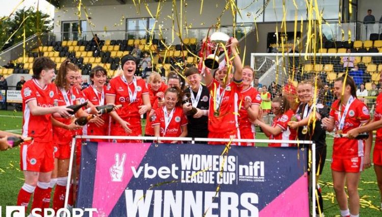 Cliftonville celebrate winning the League Cup