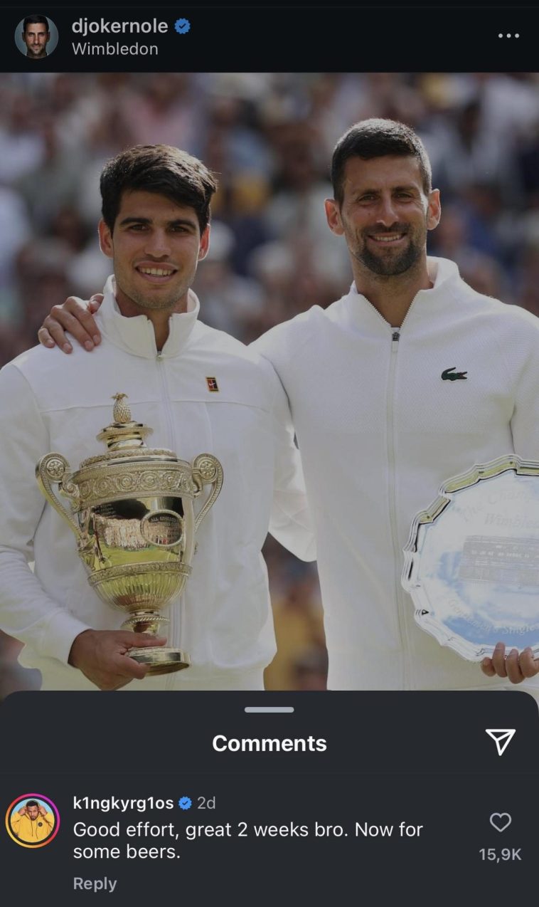 Comentario de Nick Kyrgios sobre la publicación de Instagram de Novak Djokovic
