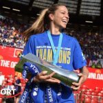 Melanie Leupolz with the Women's Super League trophy