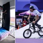 "Casi me caigo por la ventana": un ciclista de BMX realiza una audaz prueba en una cama de cartón en los Juegos Olímpicos