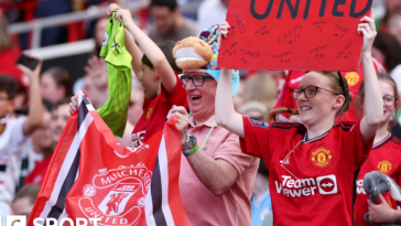 Manchester United fans before the Women's Super League match with Chelsea at Old Trafford in May 2024