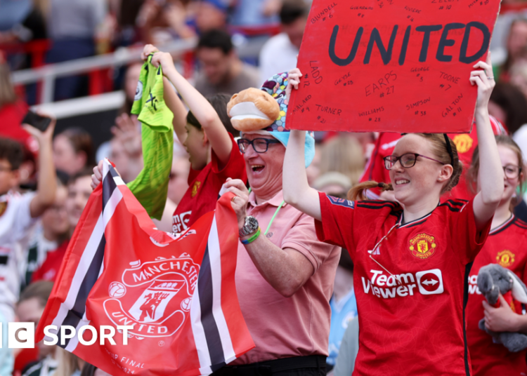 Manchester United fans before the Women's Super League match with Chelsea at Old Trafford in May 2024