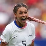 Trinity Rodman celebrates scoring for the USA