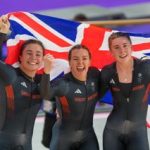 Equipo de sprint femenino del equipo GB compuesto por Emma Finucane, Sophie Capewell y Katy Marchant