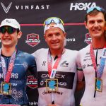 Kristian Blummenfelt Kieran Lindars Gregory Barnaby Podio del IRONMAN Frankfurt 2024 Crédito de la foto IRONMAN