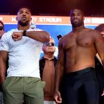 Anthony Joshua (izquierda) y Daniel Dubois (derecha) se pesaron oficialmente antes de su pelea por el título de peso pesado.