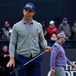 21 de julio de 2024; Ayrshire, SCT; Billy Horschel reacciona en el green 18 durante la ronda final del torneo de golf Open Championship en Royal Troon. Crédito obligatorio: Jack Gruber-USA TODAY Sports