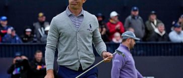 21 de julio de 2024; Ayrshire, SCT; Billy Horschel reacciona en el green 18 durante la ronda final del torneo de golf Open Championship en Royal Troon. Crédito obligatorio: Jack Gruber-USA TODAY Sports