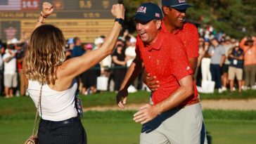 Keegan Bradley celebró conseguir la Copa Presidentes 2024 para el equipo de EE. UU. (Getty Images)