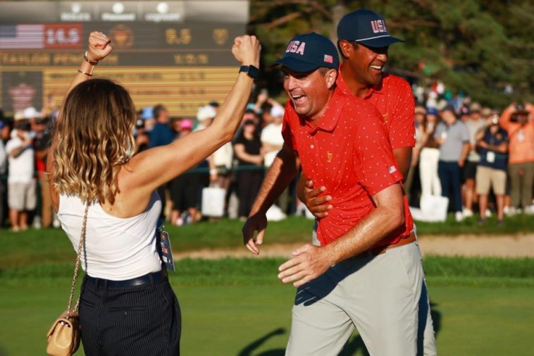 Keegan Bradley celebró conseguir la Copa Presidentes 2024 para el equipo de EE. UU. (Getty Images)