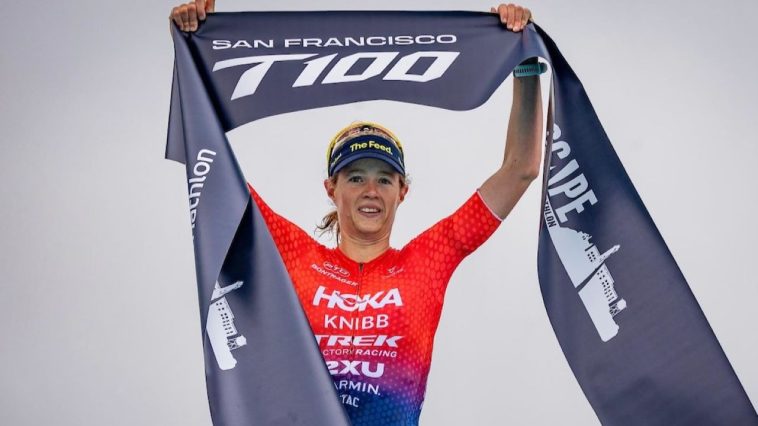 Cinta de meta T100 San Francisco 2024 de Taylor Knibb