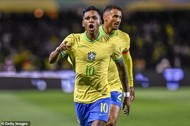 Rodrygo anotó el gol de la victoria de Brasil en el partido de clasificación para el Mundial que terminó 1-0 contra Ecuador el sábado