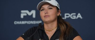 Alexa Pano responde preguntas durante su conferencia de prensa del Campeonato FM en TPC Boston en Norton el 27 de agosto.