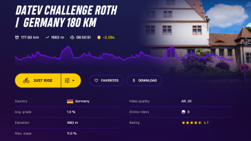 Aplicación de ciclismo indoor ROUVY Challenge Roth route