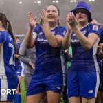 Cardiff City Women celebrate after rounding off last season with a thumping win over Wrexham in April