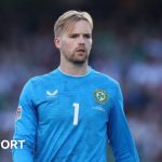 Caoimhin Kelleher in action for Republic of Ireland against England at the Aviva Stadium