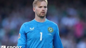 Caoimhin Kelleher in action for Republic of Ireland against England at the Aviva Stadium