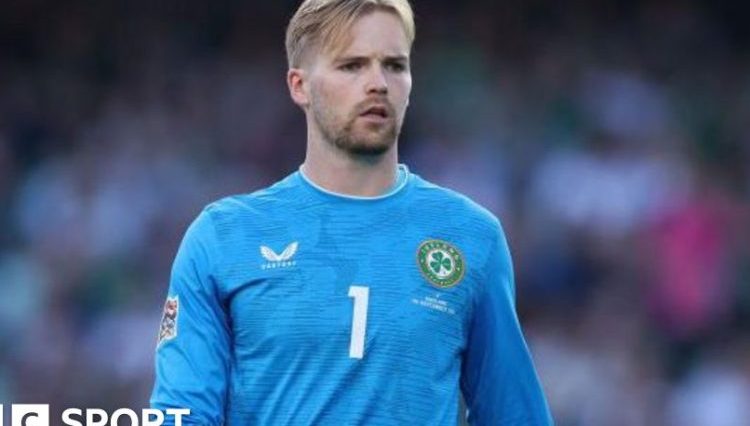 Caoimhin Kelleher in action for Republic of Ireland against England at the Aviva Stadium