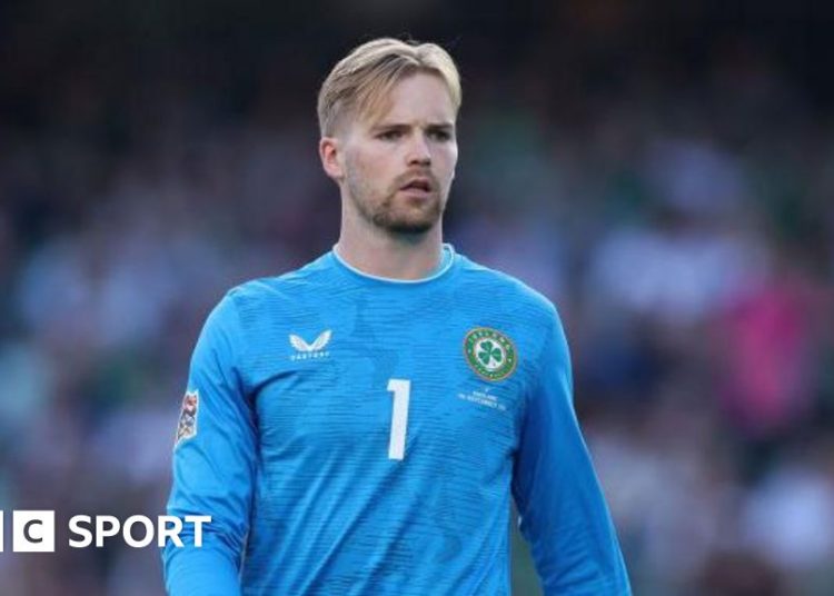 Caoimhin Kelleher in action for Republic of Ireland against England at the Aviva Stadium