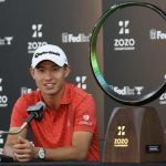 Collin Morikawa celebra haber ganado el Campeonato Zozo 2023 en Accordia Golf Narashino Country Club en Inzai, Chiba, Japón. (Lintao Zhang/Getty Images)