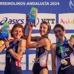 Podio Beaugrand Potter Lombardi Gran Final WTCS Torremolinos 2024 crédito de la foto Triatlón Mundial