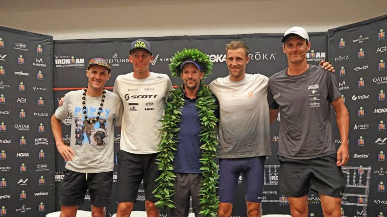 Crédito de la foto de la carrera de Lange Ditlev von Berg Chevalier Koolhaas entre los cinco primeros del Campeonato Mundial IRONMAN Kona 2024 Getty Images para IRONMAN