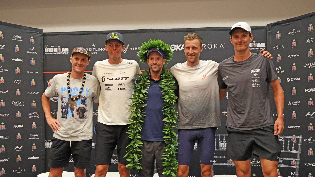 Crédito de la foto de la carrera de Lange Ditlev von Berg Chevalier Koolhaas entre los cinco primeros del Campeonato Mundial IRONMAN Kona 2024 Getty Images para IRONMAN