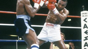 Sugar Ray Leonard venció a Marvin Hagler por decisión dividida por los títulos de peso mediano del CMB y The Ring en 1987 en el Caesars Palace.