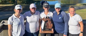 El equipo de golf femenino de Petoskey capturó un título regional en Midland esta semana, el primero desde la temporada 2020, al tiempo que logró una de las mejores rondas regionales en toda la División 2. Los miembros del equipo incluyen (desde la izquierda) Piper Leidell, Sara Hasse, Riley Barr, Anna Hasse y Emma Berg.