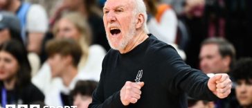 Gregg Popovich giving instructions courtside for the San Antonio Spurs