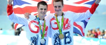 Alistair Brownlee, Jonny Brownle, celebración del podio de los Juegos Olímpicos Río 2016