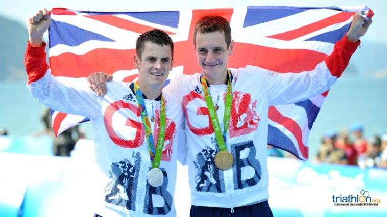 Alistair Brownlee, Jonny Brownle, celebración del podio de los Juegos Olímpicos Río 2016