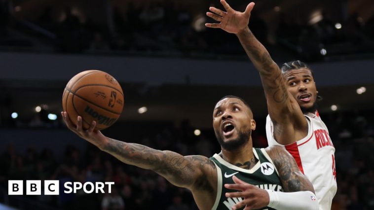 Damian Lillard in action for the Milwaukee Bucks against the Houston Rockets