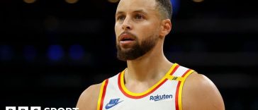 Steph Curry looks into the distance during a match