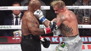 Jake Paul obtuvo una victoria por decisión unánime sobre el ex campeón de peso pesado Mike Tyson en Texas el viernes, hora local (en la foto)