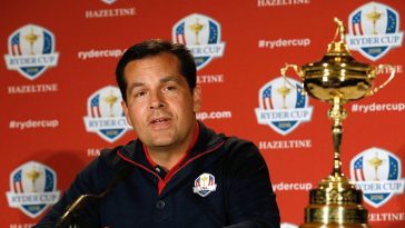 NUEVA YORK, NY - 29 DE AGOSTO: Derek Sprague, presidente de la PGA of America, habla durante una conferencia de prensa para los anuncios de la Ryder Cup en el New York Hilton Midtown el 29 de agosto de 2016 en la ciudad de Nueva York. (Foto de Michael Cohen/Getty Images)