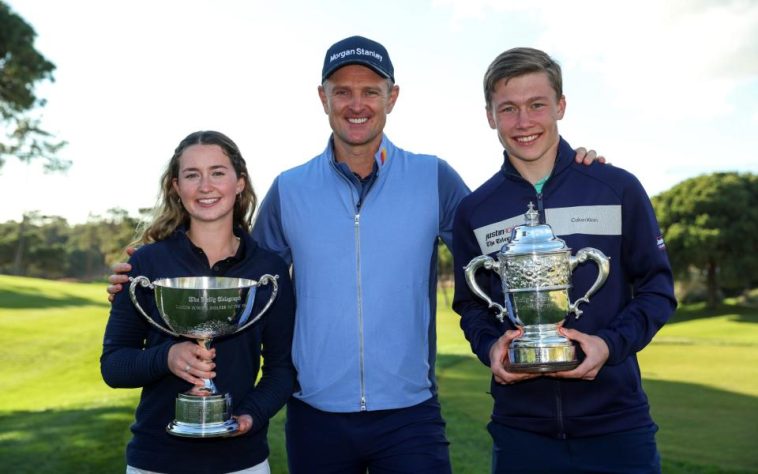 Los ganadores del Campeonato de Golf Junior Justin Rose Telegraph, Grace Crawford y Charlie Rusbridge