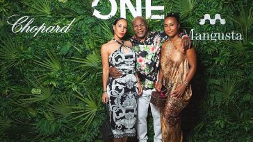 Mike Tyson (centro) asistió a la cena de Gala Uno de Saint Barths con su esposa Lakiha (izquierda)