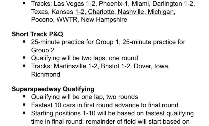 NASCAR ajusta el procedimiento de práctica y clasificación antes de 2025