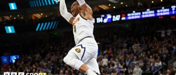 Russell Westbrook dunks during the second half of an NBA game against the Utah Jazz