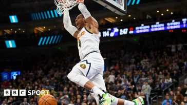 Russell Westbrook dunks during the second half of an NBA game against the Utah Jazz