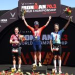 Podio del Campeonato del Mundo IRONMAN 70.3 2024 Taylor Knibb Kat Matthews Ashleigh Gentle