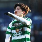 Furuhashi celebra tras el pitido final cuando la victoria deja al Celtic con 18 puntos de ventaja en la cima.