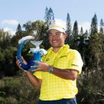 Hideki Matsuyama celebra tras ganar The Sentry 2025 en Plantation Course en Kapalua.