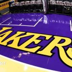 Lakers written on the floor